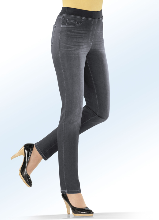 Damenmode - Power-Stretch-Jeans in Schlupfform, in Größe 018 bis 092, in Farbe GRAU Ansicht 1