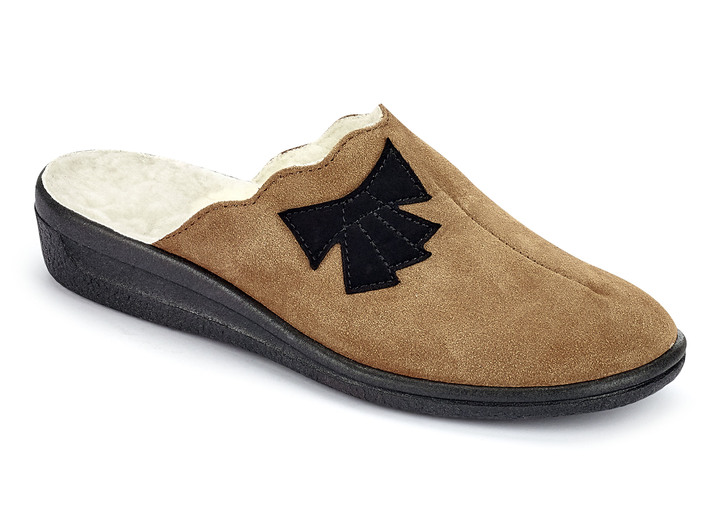 - Pantoffel aus Rind-Veloursleder, in Größe 036 bis 042, in Farbe CAMEL