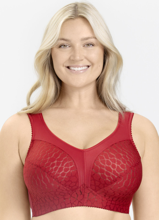 BH ohne Formbügel - Miss Mary BH mit strukturierten Cups, in Größe 080 bis 110, in Cup F, in Farbe ROT Ansicht 1