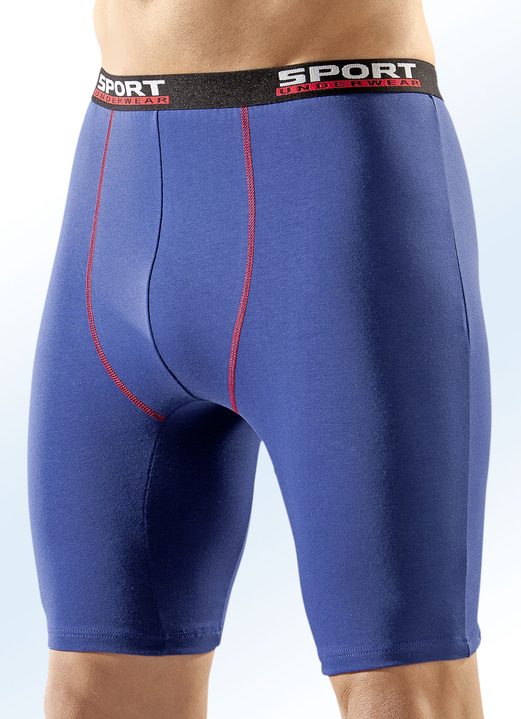 Pants & Boxershorts - Dreierpack Longpants, uni mit Kontrastnähten, in Größe 005 bis 011, in Farbe 2X BLAU-ROT, 1X MARINE-ROT