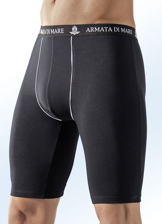 Pants & Boxershorts - Dreierpack Longpants, uni mit Zierpaspeln, in Größe 005 bis 011, in Farbe SCHWARZ