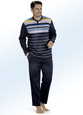 Hajo Klima Komfort Pyjama mit Knopfleiste und garngefärbtem Ringeldessin