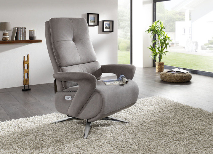 - Komfortabler Relaxsessel mit hochwertigem Textilbezug, in Farbe GRAU Ansicht 1