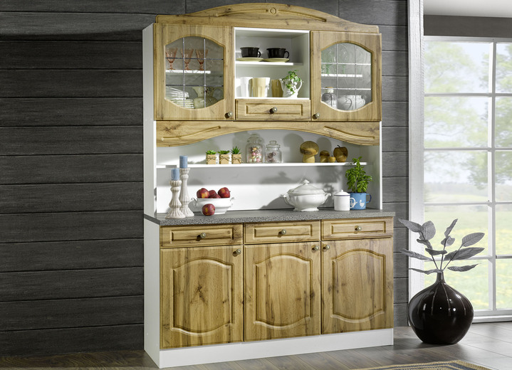 Küchenmöbel - Buffetschrank mit profilierter Front, in Farbe WEISS-EICHE Ansicht 1