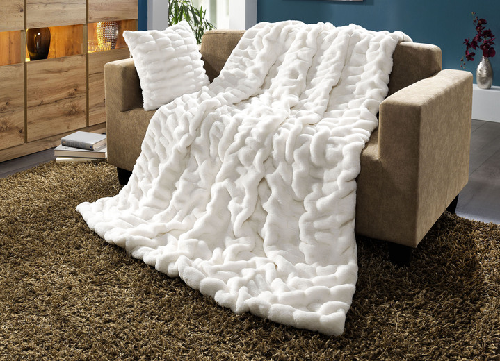 Decken - Sanfte, edle Webpelz-Felldecke Premium und Kissenbezug, in Größe 215 (Felldecke, 150x200 cm) bis 905 (Kissenbezug, 40x40 cm), in Farbe WEISS
