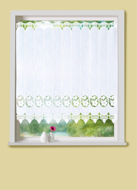 - Kurzstore mit Blumen in Macramé-Spitze, in Größe 823 (35x120 cm) bis 890 (90x225 cm), in Farbe WEISS Ansicht 1