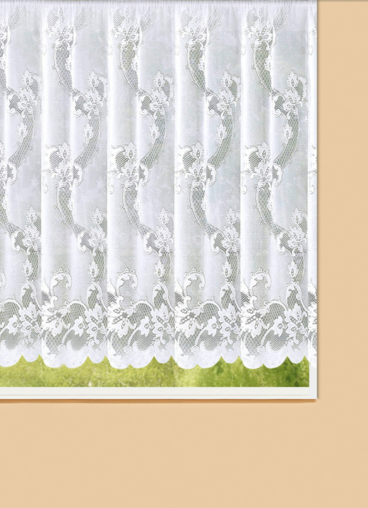Klassisch - Blumenfenster-Store mit Universalschienenband, in Größe 140 (H125xB300 cm) bis 184 (H175xB750 cm), in Farbe WEISS Ansicht 1