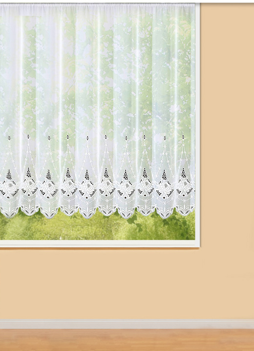 - Blumenfenster-Vorhang mit Universalschienenband, in Größe 140 (H125xB300 cm) bis 181 (H175xB600 cm), in Farbe WEISS Ansicht 1