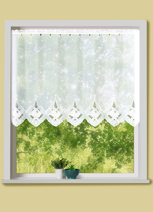 Kurzgardinen - Kleinfenster-Vorhang mit Stangendurchzug, in Größe 884 (H80xB150 cm) bis 898 (H100xB300 cm), in Farbe WEIß