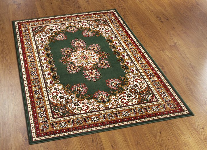 Klassisch - Brücken und Teppiche mit ausdrucksstarker Bordüre, in Größe 111 (Brücke, 60x110 cm) bis 298 (Teppich, 280x365 cm), in Farbe GRÜN Ansicht 1