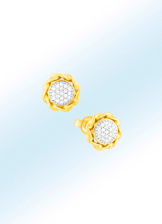 Ohrschmuck - Blütenförmige Ohrstecker mit 38 Diamanten, in Farbe