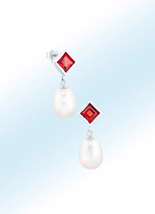 Elegante Ohrstecker mit echt Granat und Süßwasser-Zuchtperlen