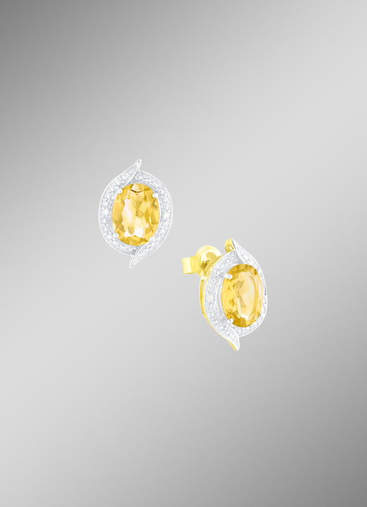 - Wunderschöne Ohrstecker mit echt Citrin und Diamanten, in Farbe  Ansicht 1