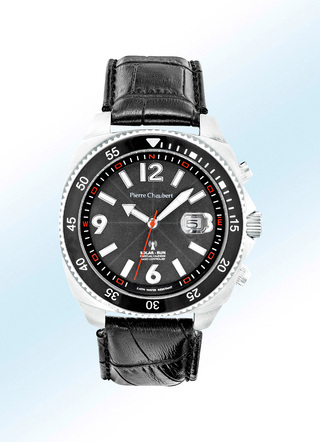 Pierre Chaubert Funk-Solar-Herrenuhr mit Edelstahlgehäuse und Lederband
