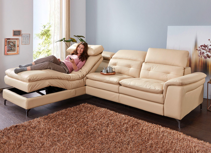 Polsterecken - Leder-Polsterecke mit Relax-Funktion, in Farbe BEIGE Ansicht 1