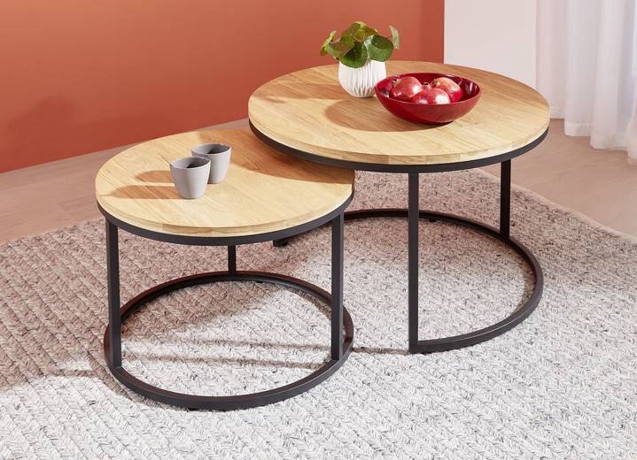 - Couchtisch, 2er-Set, mit Tischplatte aus massiver Eiche, in Farbe EICHE-SCHWARZ
