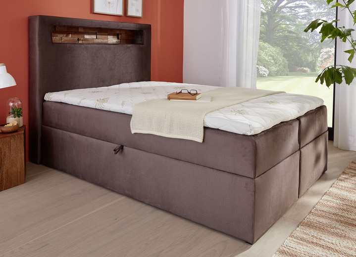 - Boxspringbett mit mehrfarbig einstellbarer LED-Beleuchtung, in Farbe BRAUN Ansicht 1