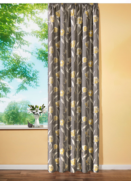 - Übervorhang mit Glanzeffekt und Universalschienenband, in Größe 358 (H145xB140 cm) bis 456 (H245xB140 cm), in Farbe TAUPE Ansicht 1