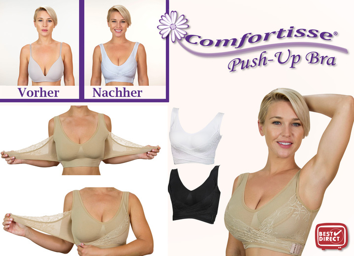 Wäsche - Push-Up-BH verstellbar im 3er-Set, in Größe L bis XXL, in Farbe SCHWARZ-WEISS-HAUT Ansicht 1