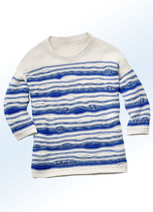 - Pullover in 2 Farben in pfiffigem Mustermix, in Größe 036 bis 050, in Farbe NATUR-ROYALBLAU-JEANSBLAU