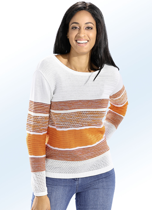 - Pullover in Strukturmix mit Glitzerakzenten, in Größe 036 bis 052, in Farbe ECRU-ORANGE-MULTICOLOR