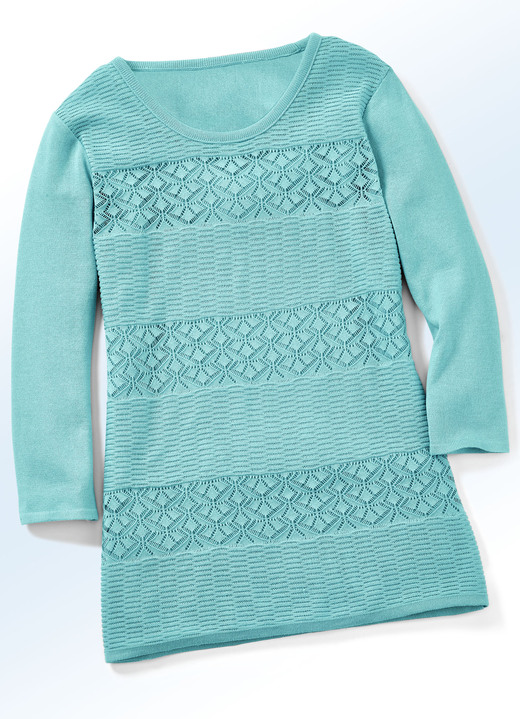 3/4-Arm - Pullover mit Struktur- und Ajourmix, in Größe 038 bis 052, in Farbe TÜRKIS Ansicht 1