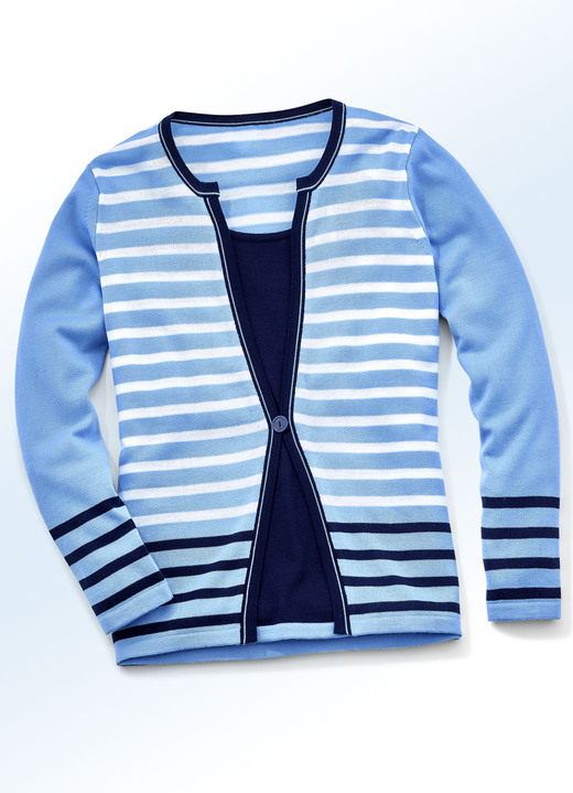 - Pullover in 2 Farben in Twinset-Optik, in Größe 042 bis 054, in Farbe BLEU-WEISS-MARINE