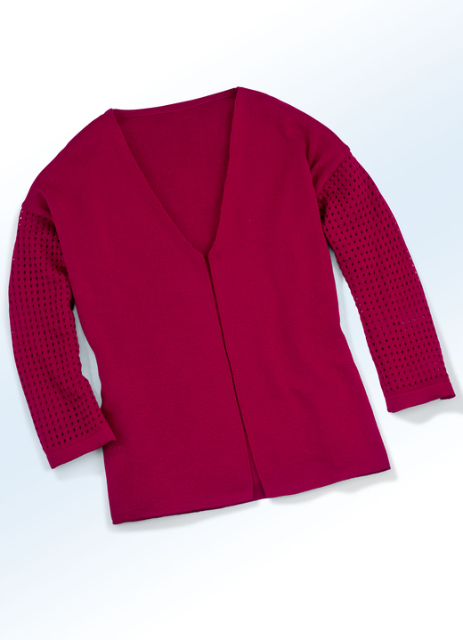 - Strickjacke mit Ajour-Ärmeln, in Größe 040 bis 060, in Farbe KARMINROT