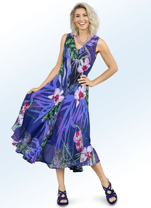 Freizeitkleider - Raffiniertes Kleid in Schlupfform, in Größe 036 bis 052, in Farbe MARINE-BUNT