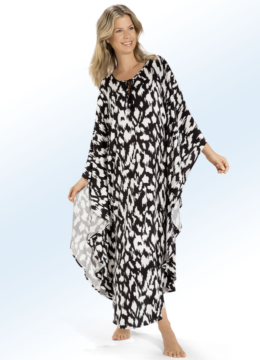 Homewear & Freizeitmode - Kaftan in Schlupfform, in Größe L bis XXL, in Farbe SCHWARZ-ECRU