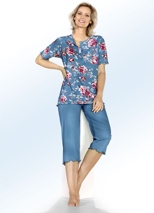 Pyjamas & Shortys - Zweierpack Pyjamas mit gebogten Abschlüssen und Knopfleiste, in Größe 036 bis 058, in Farbe 1X SAFRAN-BUNT, 1X PETROL-BUNT Ansicht 1