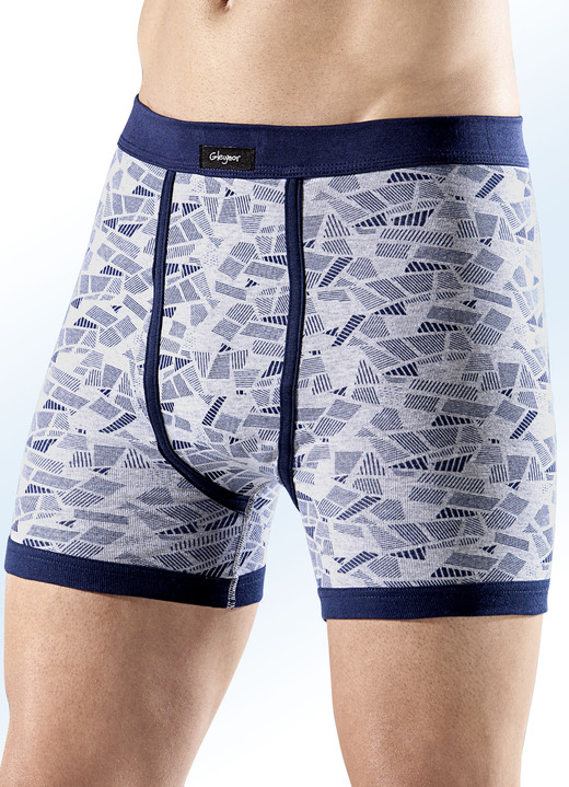 Slips & Unterhosen - Fünferpack Unterhosen, allover dessiniert, in Größe 006 bis 011, in Farbe 3X GRAU MELIERT-MARINE, 2X GRAU MELIERT-SCHWARZ