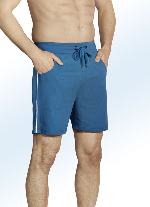 Shortys - Zweierpack Schlaf- und Freizeitshorts mit Durchzugsband und Schubtaschen, in Größe 046 bis 062, in Farbe 1X PETROL, 1X DUNKELGRAU Ansicht 1