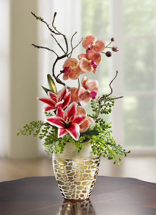 Kunst- & Textilpflanzen - Orchideen-Gesteck im Topf, in Farbe ORANGE