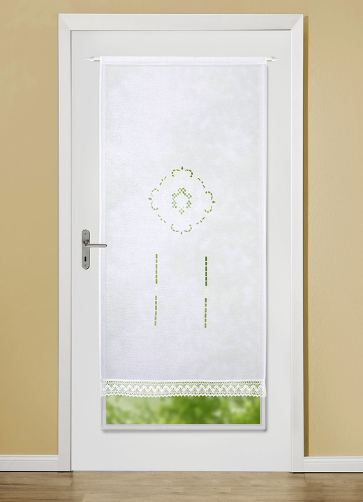 Klassisch - Fenster- und Türbehang mit Stangendurchzug, in Größe 309 (Fensterbehang, H 80xB40 cm) bis 349 (Türbehang, H180xB90 cm), in Farbe WEISS Ansicht 1