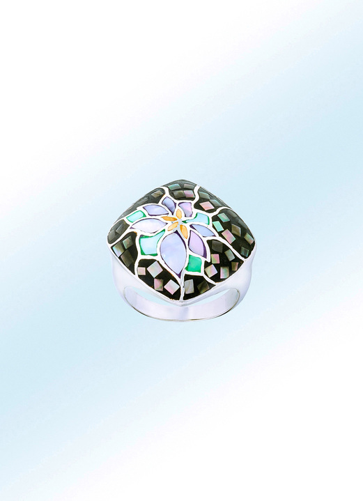 Ringe - Aussergewöhnlicher Damenring mit echt Perlmutt, in Größe 160 bis 220, in Farbe