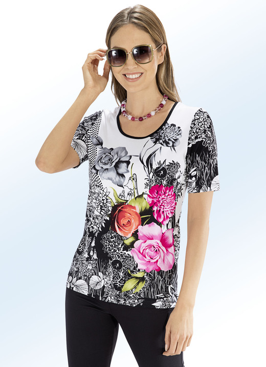 - Hinreissendes Shirt mit Rundhalsausschnitt, in Größe 038 bis 054, in Farbe SCHWARZ-WEISS-BUNT