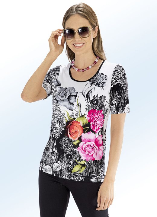 - Hinreissendes Shirt mit Rundhalsausschnitt, in Größe 042 bis 054, in Farbe SCHWARZ-WEISS-BUNT