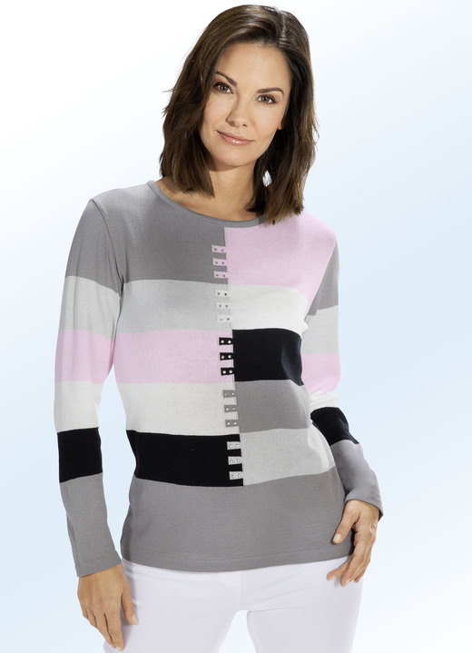 - Pullover mit Strasszier, in Größe 038 bis 054, in Farbe GRAU-ROSÉ-MULTICOLOR