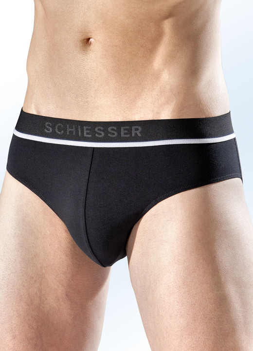 Slips & Unterhosen - Schiesser Dreierpack Slips aus Feinjersey, in Größe 004 bis 008, in Farbe 2X SCHWARZ, 1X GRAU MELIERT Ansicht 1