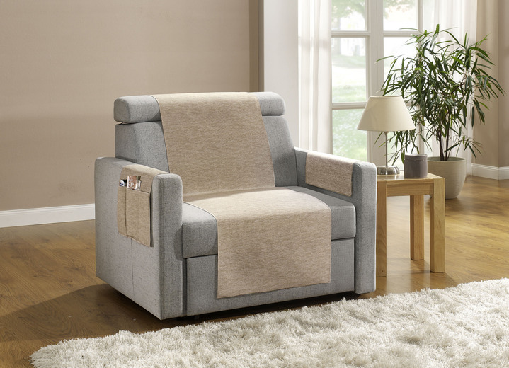 Sessel- & Sofaüberwürfe - Wohnaccessoires mit Fleckschutz-Ausrüstung, in Größe 101 (Sesselschoner, 50x150 cm) bis 865 (2 Armlehnenschoner, 38x 55 cm), in Farbe BEIGE Ansicht 1
