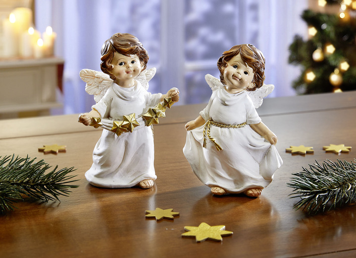 - Engel mit goldenem Gürtelband, 2er-Set, in Farbe WEISS-GOLD