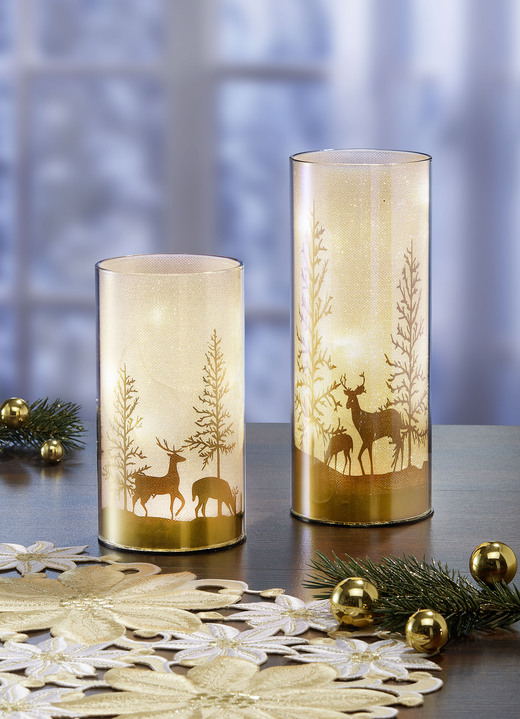 - Windlicht mit integrierter Beleuchtung im 2er-Set, in Farbe GOLD