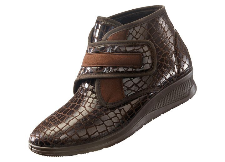 Gesundheitsschuhe - Klett-Stiefelette in Kroko-Optik, in Größe 036 bis 040, in Farbe BRAUN Ansicht 1