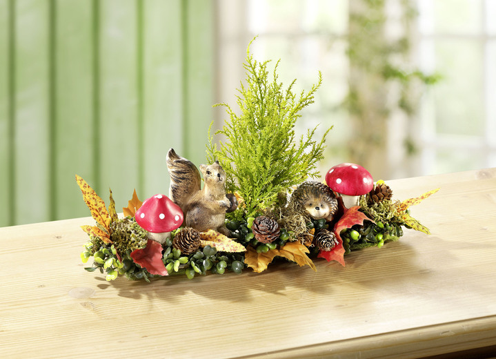 Kunst- & Textilpflanzen - Tischaufleger mit herbstlichen Gräsern und Blättern, in Farbe GRÜN-BRAUN-ROT