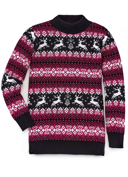 - Pullover mit bunten Glitzerakzenten, in Größe 036 bis 050, in Farbe ROT-SCHWARZ-MULTICOLOR