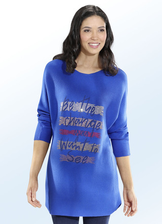 Longpullover mit Baumwolle und Strasszier mit Schriftzug