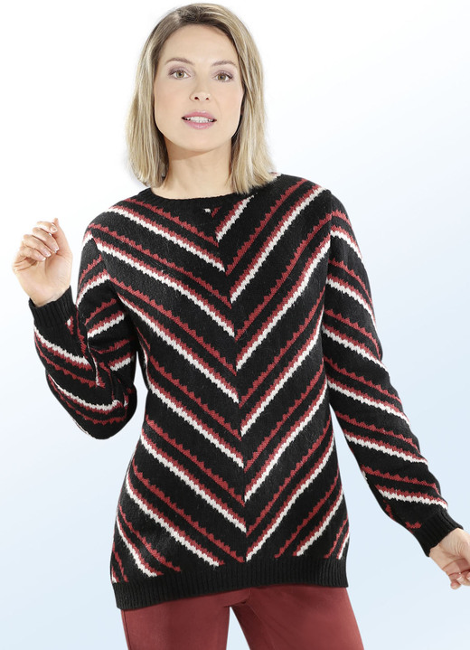 - Pullover mit dekorativem V-Dessin, in Größe 038 bis 052, in Farbe SCHWARZ-TERRA-CREME