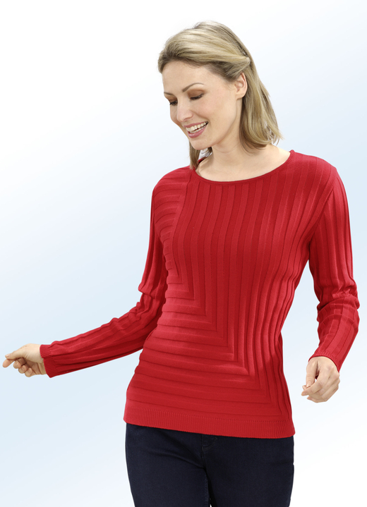 Langarm - Pullover mit dekorativem Rippendessin Langarm - Pullover mit dekorativem Rippendessin, in Größe 038 bis 052, in Farbe ROT