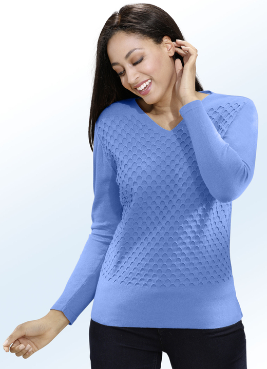 - Pullover mit aufwendiger Struktur, in Größe 038 bis 052, in Farbe JEANSBLAU
